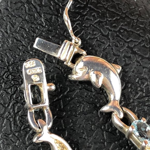 Macy’s Sterling Silver 925 Aqua Marine Dolphin Bracelet Coastal Glamcore Dainty - Picture 10 of 14